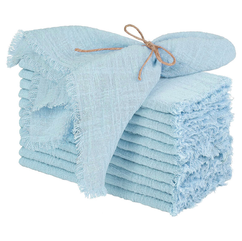 30pcs 32x32cm Wholesale Sky blue Gauze Cotton Napkin Reusable Tea Towel Wedding Party Christmas Table Decor Retro Burrs napkin
