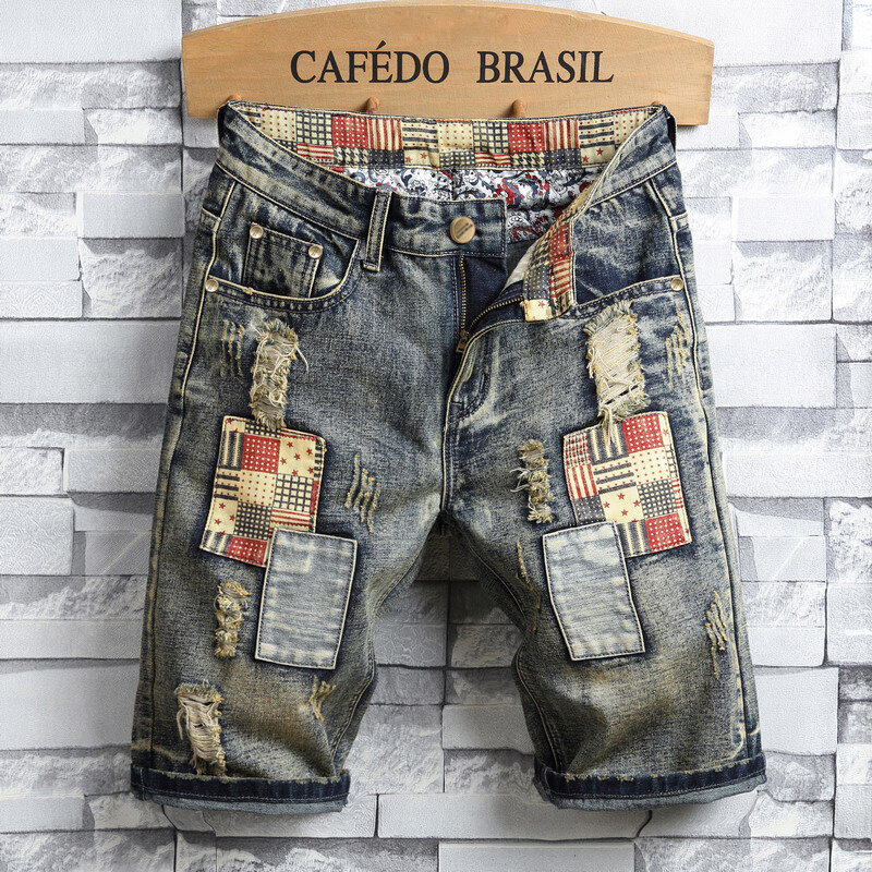 2024 New Denim Shorts For Men Summer Fashion Fashion Brand Loose Straight Split Split Mid Pants Personalized Street Casual Jeans