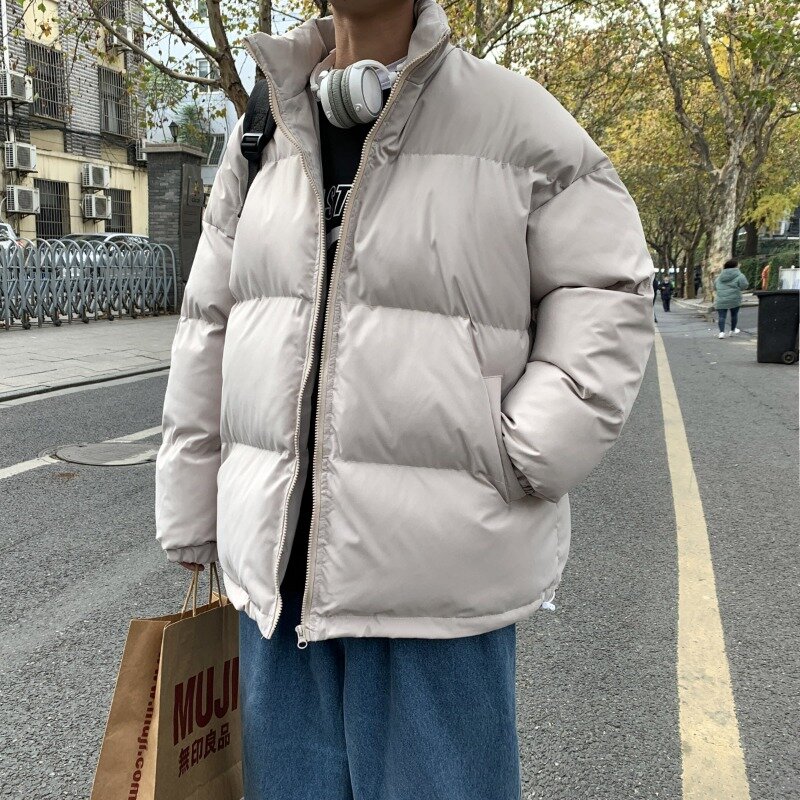 2023 남성용 캐주얼 스탠드 칼라 단색 면 따뜻한 방풍 다운 재킷, 신제품