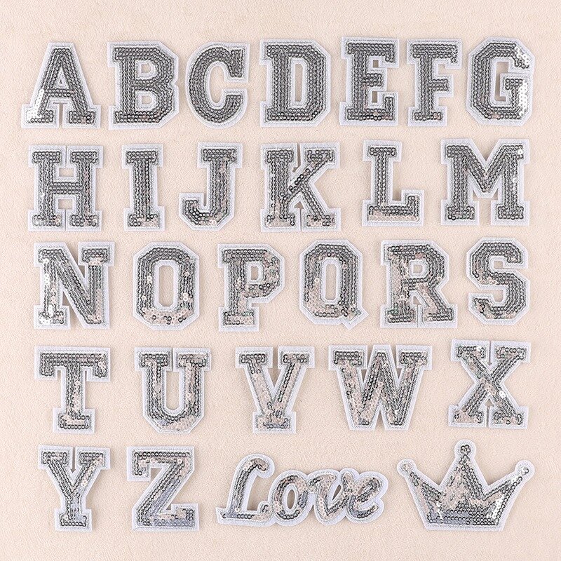 2024 baru payet huruf bordir Patch DIY Glitter alfabet stiker besi pada Patch perekat aksesori kain untuk tas kain