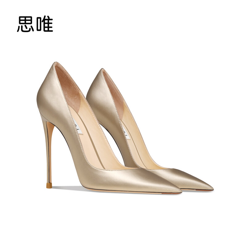 Women's Shoes Luxury Brand Real Leather Pointed Toe Sexy High-heeled Shoes Elegant Office Pumps Shoes Gold Heels Wedding Shoes