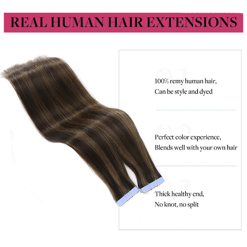 ナチュラルヘアエクステンション,人間の髪の毛のエクステンション,ダークブラウン,栗から栗まで,2.0本物の天然聖人毛,ストレートスキン,横糸