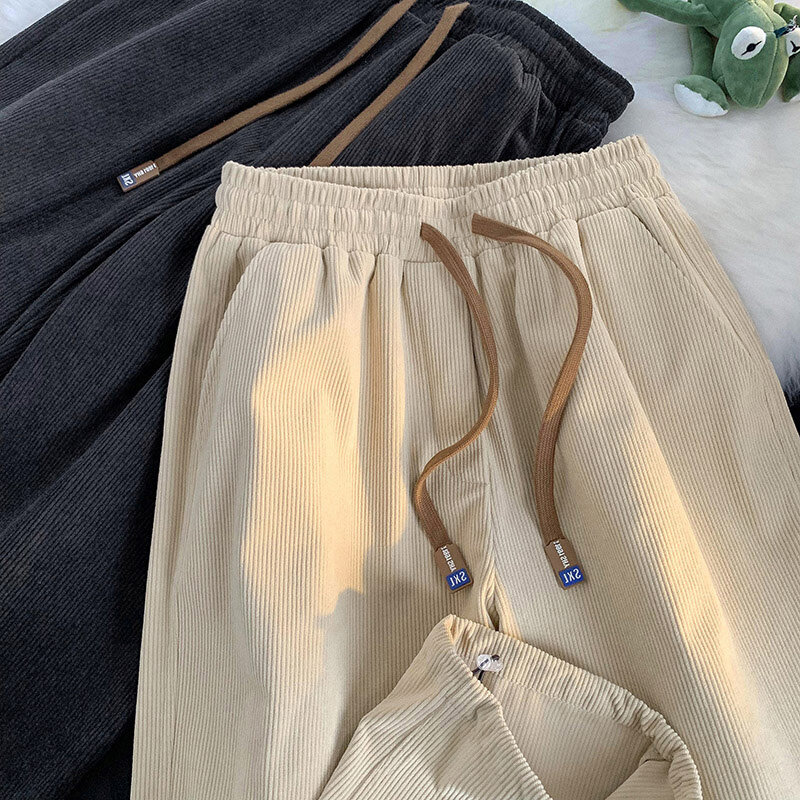 Pantalon en velours côtelé rayé vintage pour hommes, pantalon de survêtement droit coréen, jambe large, proximité, Wstring, Y2K, Japon