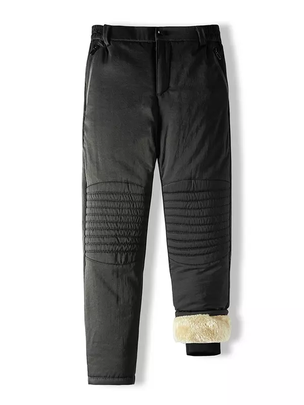 2024 New Zip Pockets Winter Men's Pants Thick Fleece Liner Graphene Fabric Knee Warm Straight Casual Pants Thermal Trousers Male