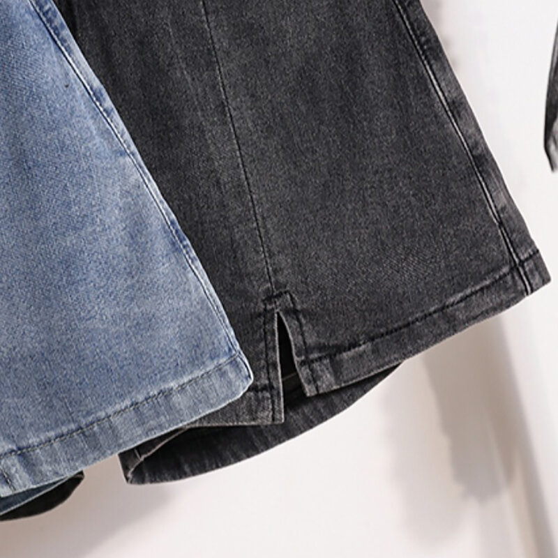 Ponadgabarytowe damskie spodenki jeansowe Lato 2024 Nowe elastyczne spodnie jeansowe z wysokim stanem Casualowe luźne spodenki z szerokimi nogawkami Spódnice