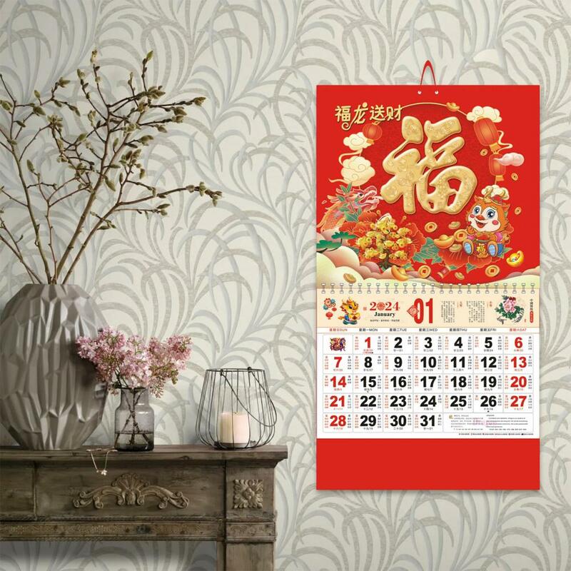 Klasyczny projekt kalendarza 2024 rok kalendarz 2024 chiński noworoczne, ścienne wiszące kalendarze tradycyjny księżycowy rok wystrój domu