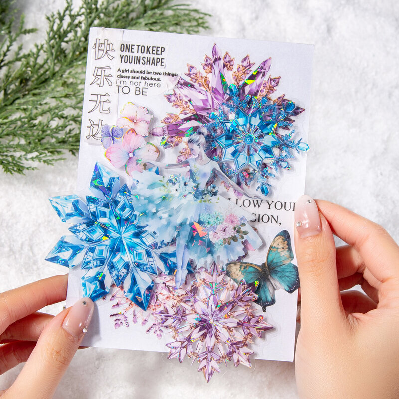 10 Sheets Ice Crystal Snow Field Series Vintage Snowflake PET Sticker Creative DIY Journal Collage Decor Material Stationery