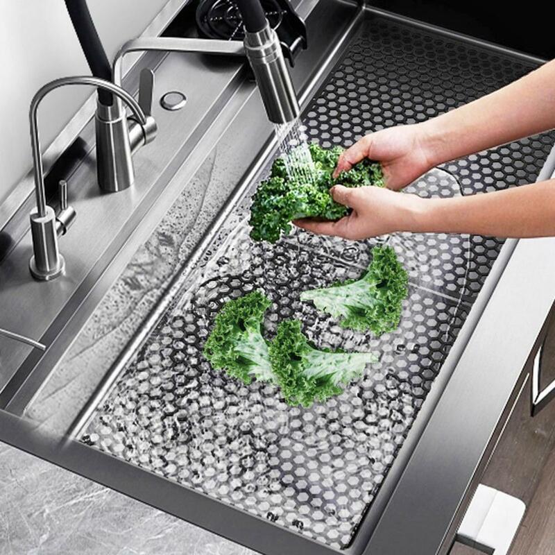Anti-Slip PVC Cozinha Sink Mat Set, Design Rhombus Oco, Protege cerâmica, pias de aço inoxidável, almofada de drenagem