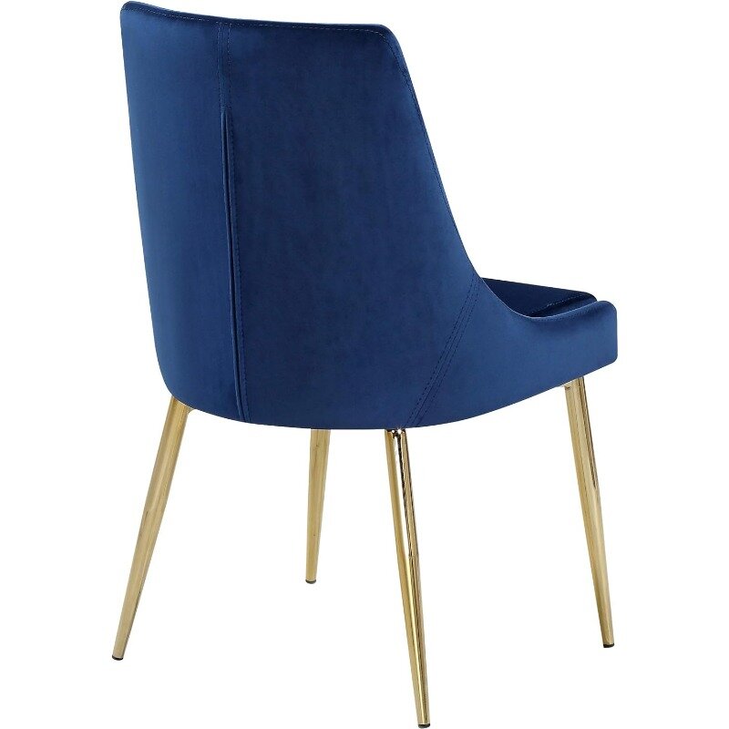 Meridian Furniture Karina Collection Silla de comedor tapizada de terciopelo, moderna y contemporánea, con patas de Metal resistentes, azul marino