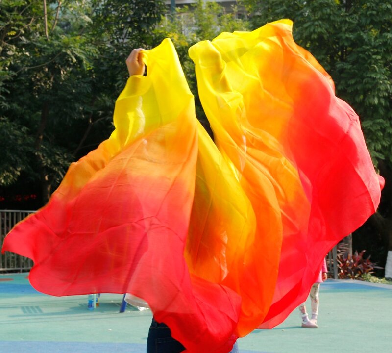 Taniec brzucha 100% prawdziwe jedwabne welony popularne Gradient Silk ręcznie szalik szale do tańca lub etap 2 rozmiary