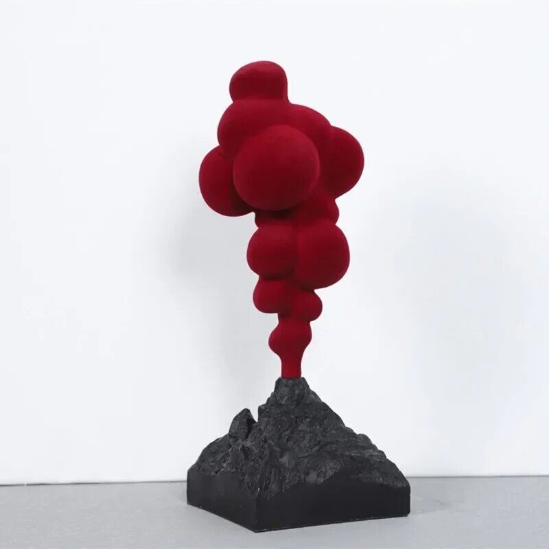 Decoración creativa de resina flocada, decoración de escritorio de erupción volcánica roja y negra, artesanías abstractas para sala de estar, decoración del hogar