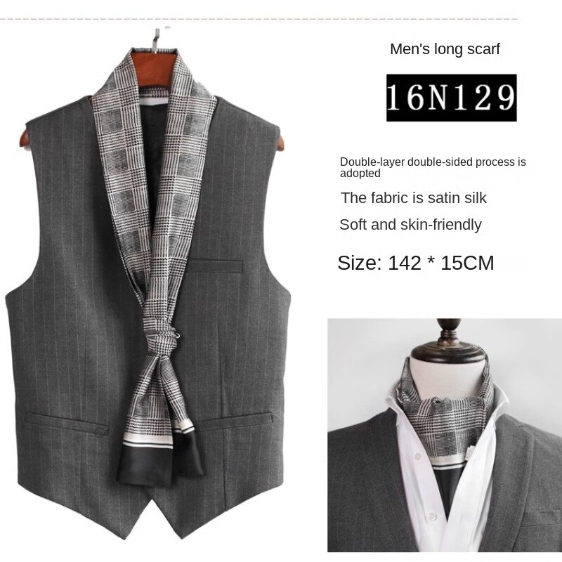 Biznesowy szalik Hangzhou jedwabny męski szalik długi dwustronny modny brytyjski w europejskim amerykańskim stylu jesień zima