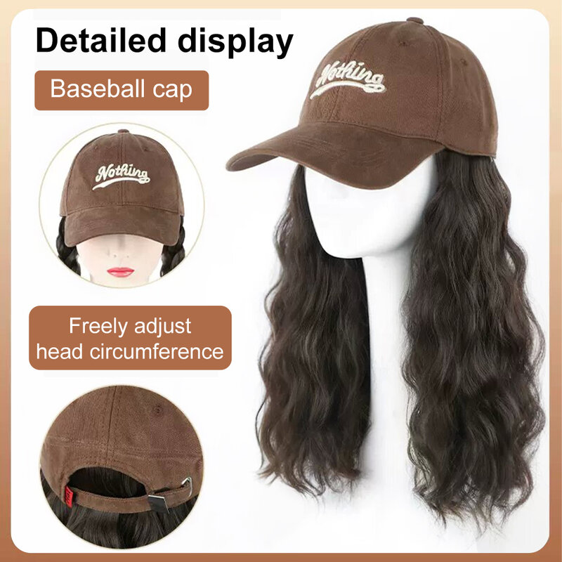 ALXNAN HAIR Wavy Synthetic Wig Baseball Cap with Hair extensions Hat Wigs  Natural Black Brown Blonde Connect Wig Adjustable