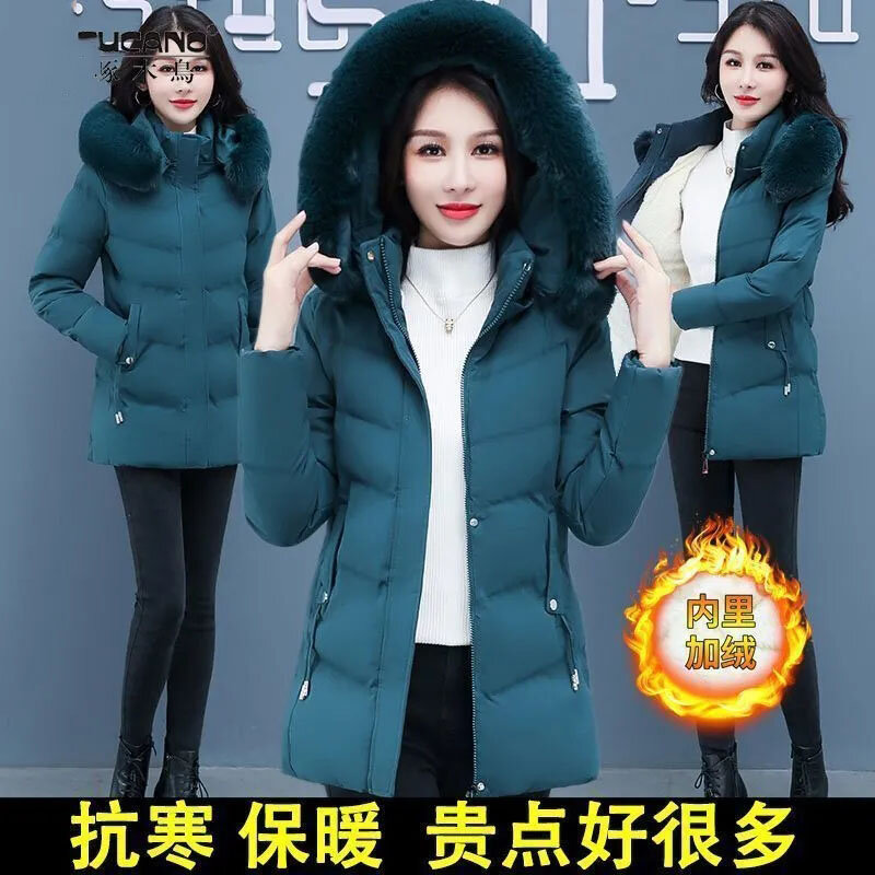 Topi ini dapat dilepas bawah berlapis katun jaket gadis sedang panjang mantel tahan dingin dan hangat pakaian musim dingin 2023 jaket baru