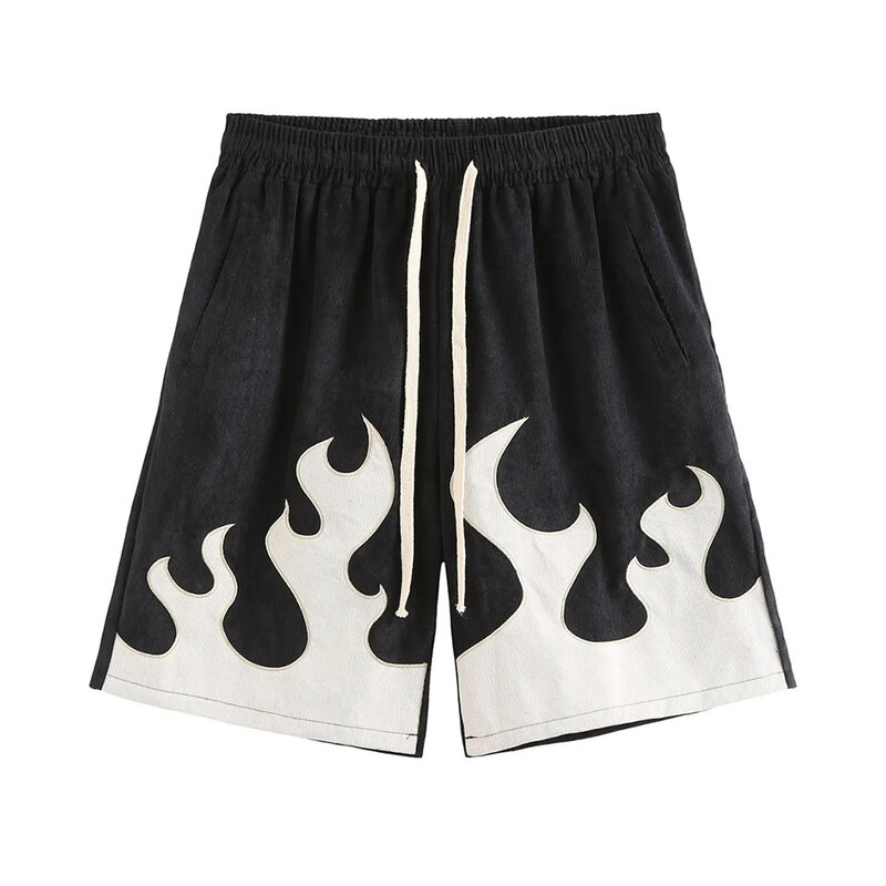 American-style Flame Casual Shorts Men's Summer Trendy Brand High Street Nicho Loose Sports Calças de cinco pontos