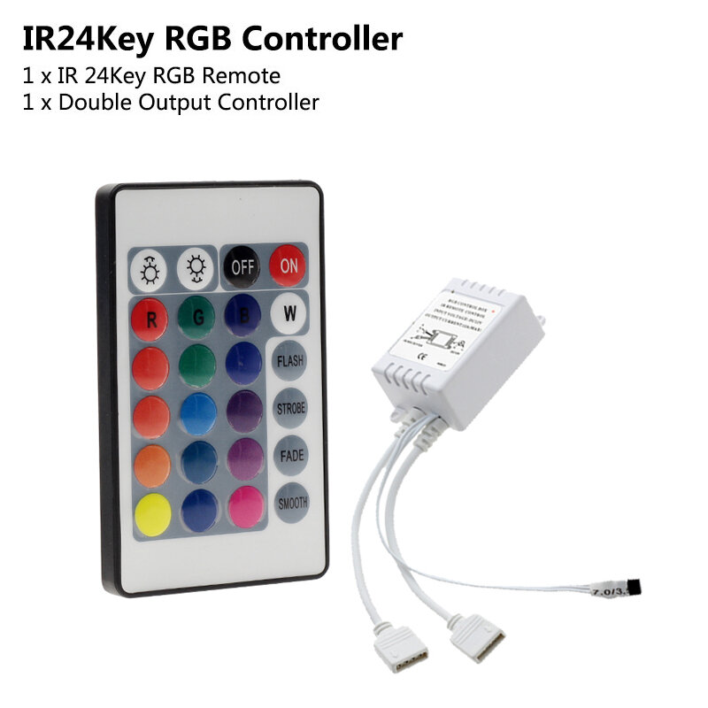 Controle remoto para luzes de tira LED, IR, RGB Controller Box, 1 a 2 Controller, IR Remote, DC12V, 3528, 5050, 44 Chaves