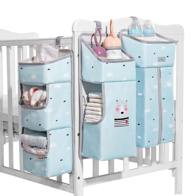 Sunveno 유아용 침대 주최자 아기 유아용 침대 수납 가방 아기 의류 캐디 주최자 필수 침구 기저귀 기저귀 가방
