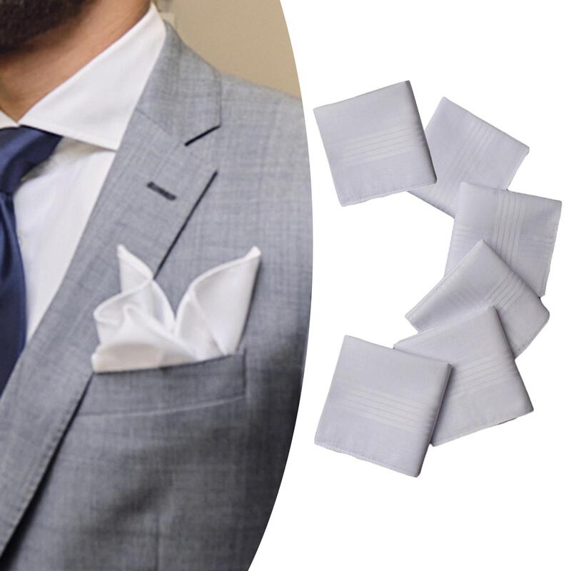 6x solidny biały chusteczki zestaw bawełna Hankies męskie chusteczki rzemiosło kieszonkowy plac na garnitur Prom panowie ojciec