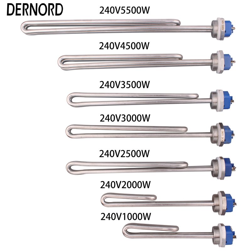 DERNORD-Aquecedor elétrico tubular, imersão dobrável, elemento de aquecimento de rosca, 240V, 1 pol, BSP, 2.5KW, 3.5KW, 4.5KW, 5.5KW, SUS304