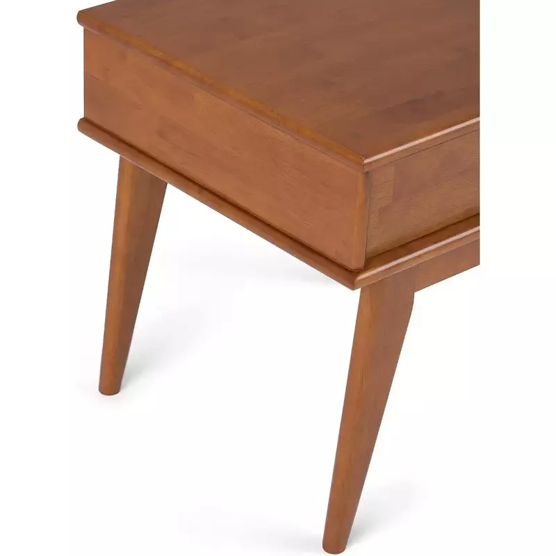 SIMPLIHOME Stolik boczny z litego drewna z twardego drewna o szerokości 22 cali w kolorze tekowo-brązu z miejscem do przechowywania, 1 szuflada