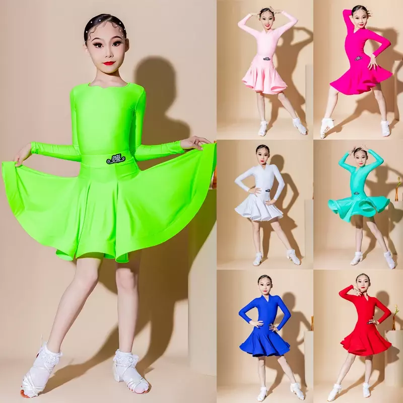 子供の国内標準ボールルームダンスドレス、ガールコンペティション、ラタンダンスドレス、キッズパフォーマンスコスチューム、多くの色、2024