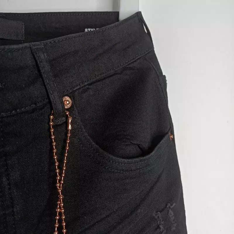 Celana Jeans wanita merek ROCA ungu mode baru 1:1 celana ketat Hip Hop tren robek lurus jalanan tinggi