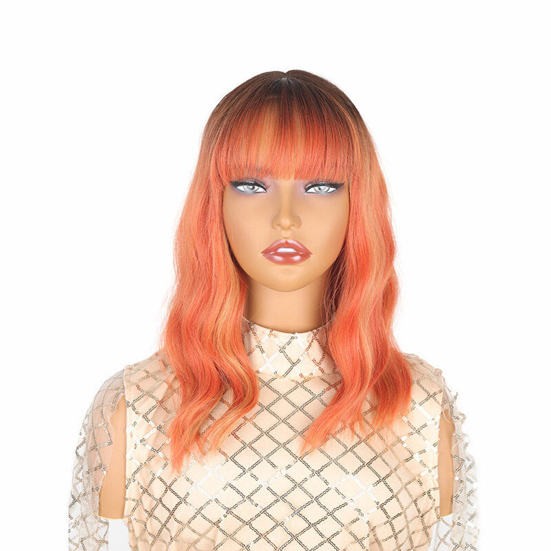 SNQP 여성용 앞머리 짧은 머리, 오렌지-레드 그라데이션 컬러, 스타일리시 헤어 가발, 데일리 코스프레, 파티 내열성, 38cm