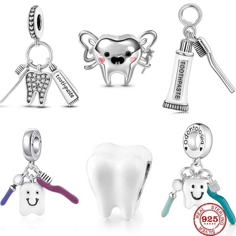 New 925 Sterling Silver Tooth Oral Toothpaste Protect Teeth Pendant Bead Diy Fit Original Pandora Charm Bracelet Women Jewelry