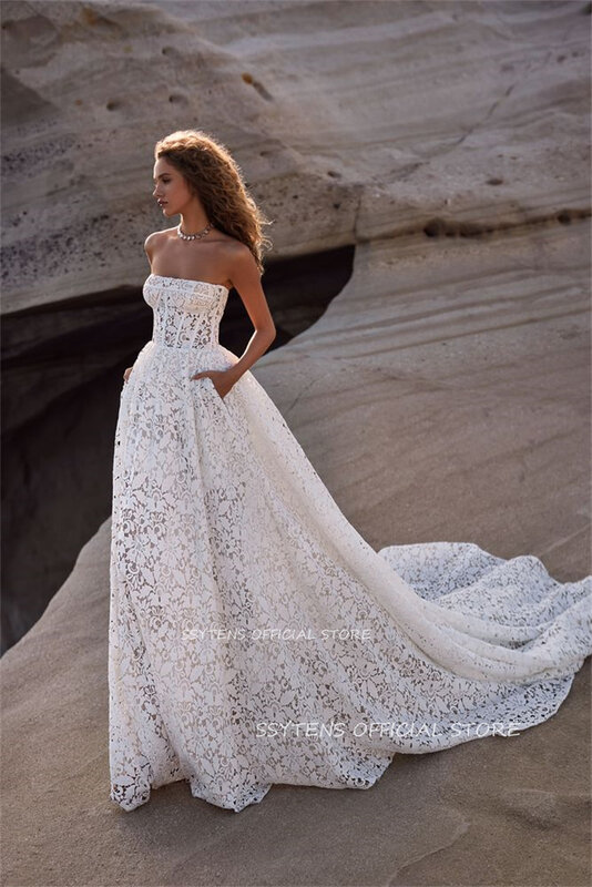 Gaun pernikahan A-line mewah 2024 gaun pengantin renda penuh gaun pengantin seksi Vestidos De Novia gaun pengantin panjang pantai Boho Robe De mariee
