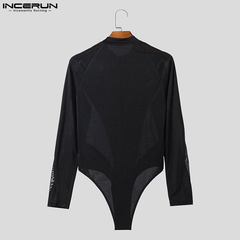 Incerun-Macacões estilo Casual masculino, Zipper Design, malha, macacão de manga comprida, bodysuits masculinos sexy, lazer, novo, S-3XL, 2023