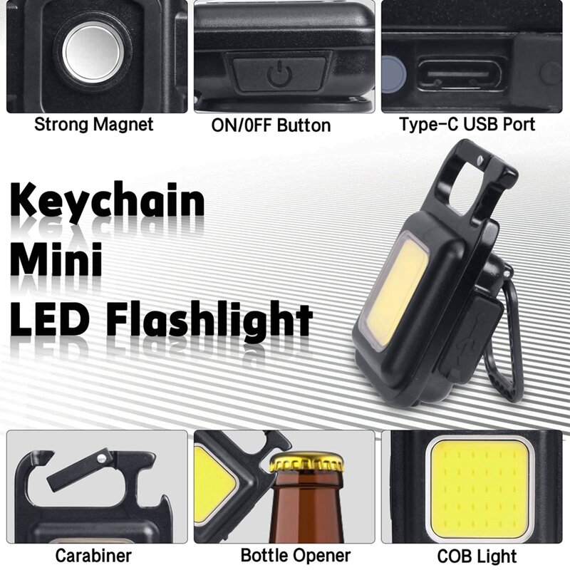 LED kleine Taschenlampe, 1000Lumen helle wiederauf ladbare Cob Schlüssel bund Taschenlampen, 4 Licht modi tragbare Taschen licht