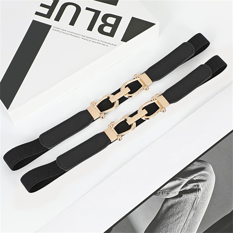 New Fashion Thin Belts for Women Matching Dress Jeans Pants Designer Waistband Luxury Metal Buckle Black Strap for Female