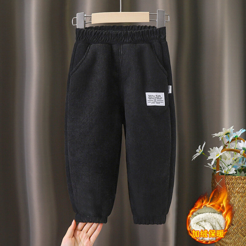 2024Children's Autumn Winter Warm Pants New Boys and Girls' Corduroy Plush Thickened Casual Sports Pants 1-10 years old