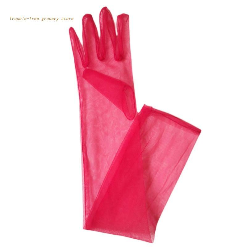 Vintage Tüll Handschuhe Volle Finger Handschuhe 55cm Ultra Dünne Handschuhe für Bankette