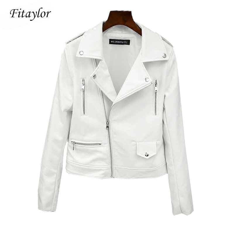 Fitaylor-Chaqueta de cuero sintético para mujer, prendas de vestir informales, de imitación, color blanco, para primavera y otoño, 2022