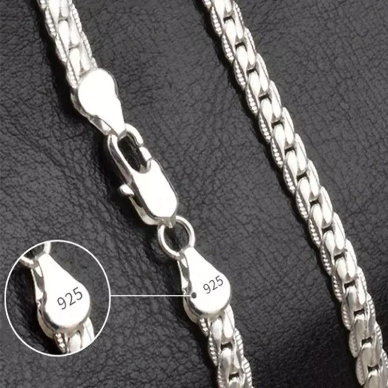 925 Sterling Silber 6mm Seitenkette 8/18/20/Zoll Halskette für Frau Männer Mode Hochzeit Verlobung Schmuck Geschenk