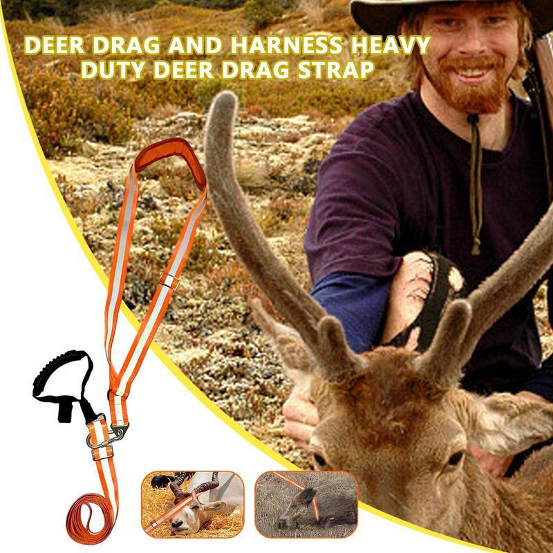Deer Drag Rope Reflective Adjustable Nylon Pulling Harness Ergonomic Pulling Harness With Handle Carabiner Shoulder Pad Space