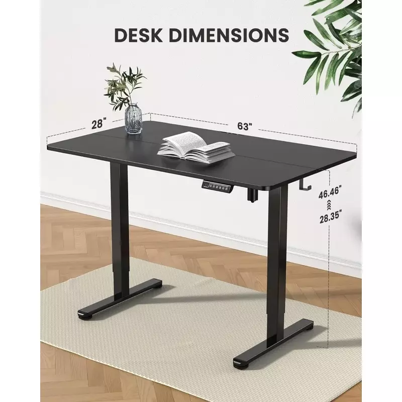 Height Adjustable Electric Vertical Office Desk, 63x28 Inch Sitting Desk, Large Memory Computer Home Office Desk (black)