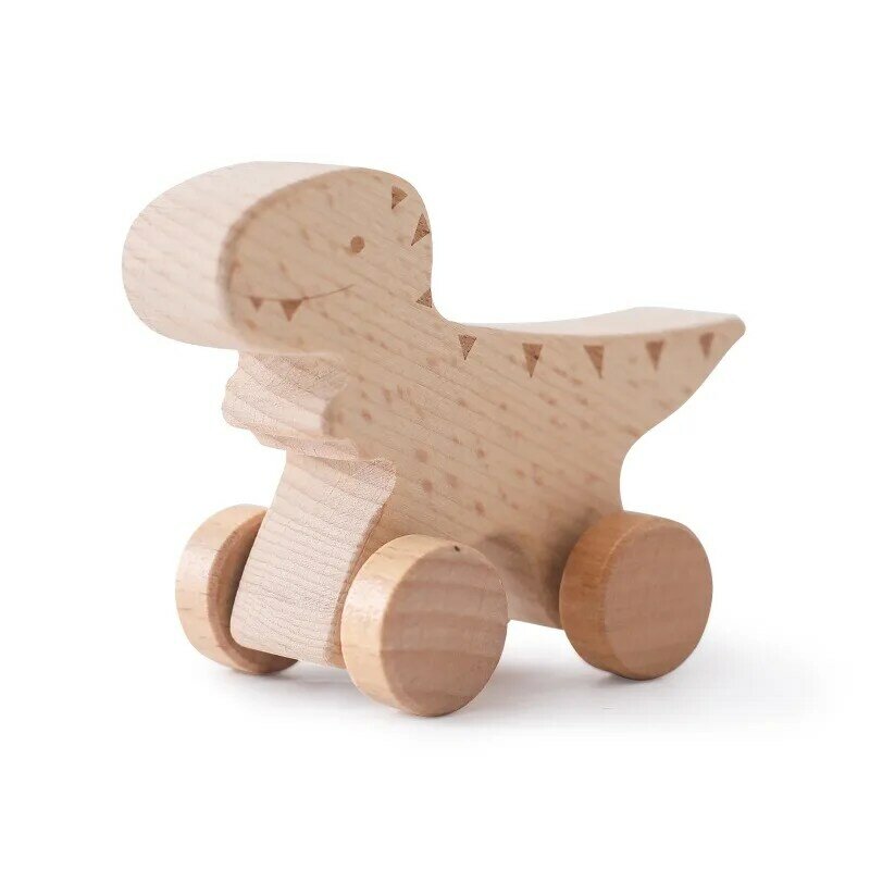 Mordedor de madera de haya con forma de dinosaurio para bebé, juguete educativo Montessori para dentición