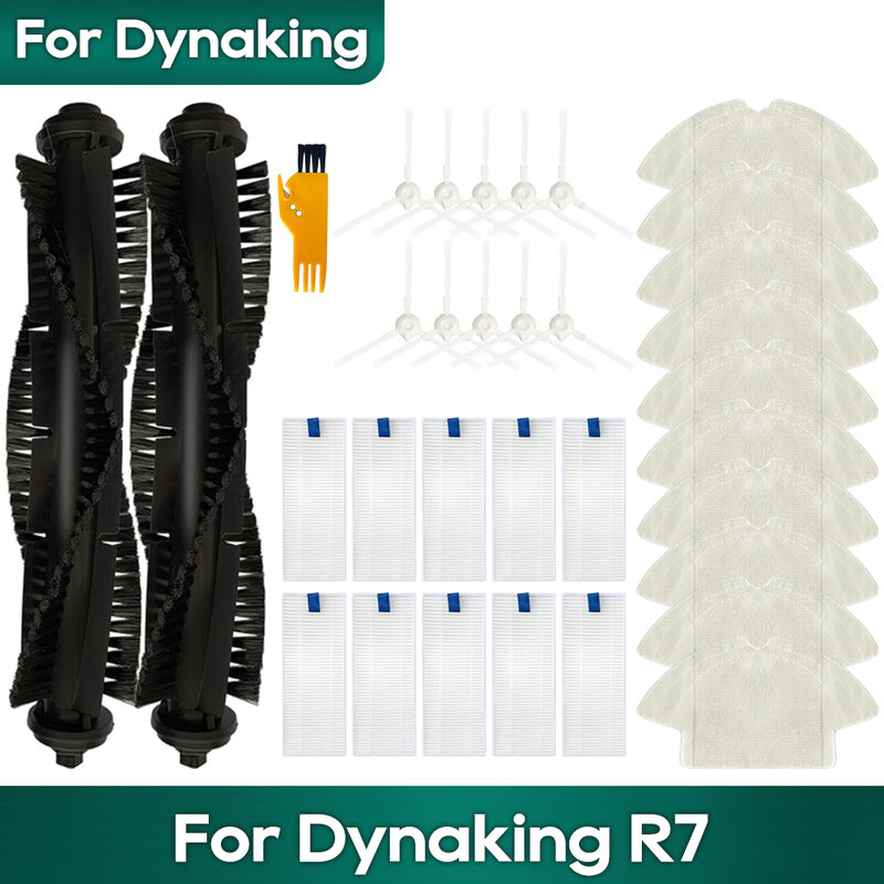 Robô Vacuum Main Side Brush Filtro Hepa, Mop Rag, Limpe peças sobressalentes, Kit de acessórios de substituição, Ajuste para Dynking R7