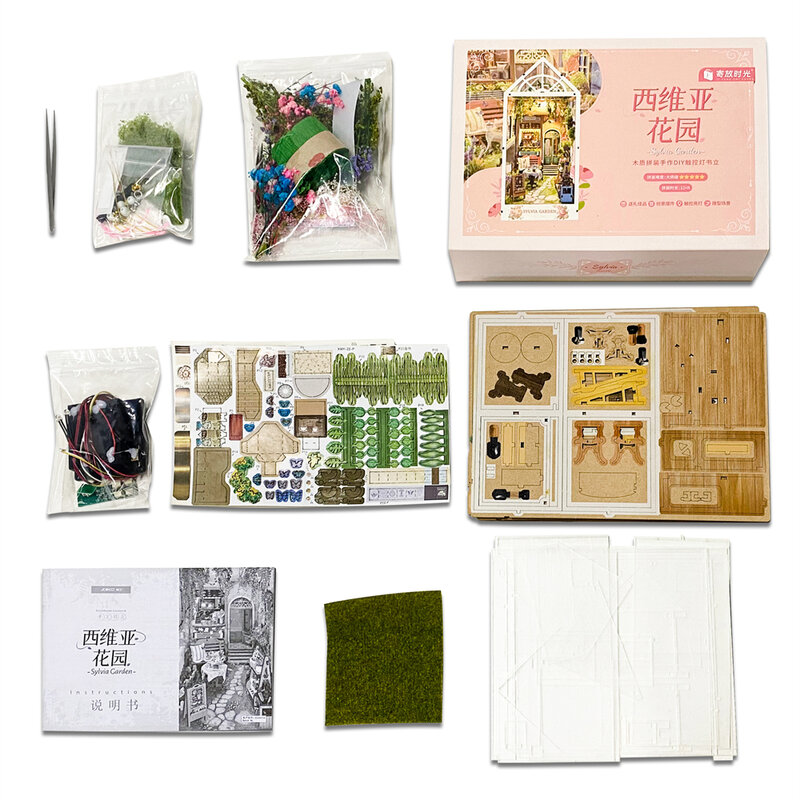 Neue DIY Holz Buch Nook Regal Einsatz Miniatur-Kits Sylvia Gartenhaus Bücherregal Home Buchs tütze Dekoration Erwachsenen handgemachte Geschenke