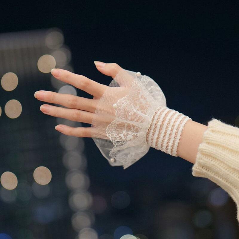 Moda staccabile pizzo volant manica a gomito polsino primavera autunno maglione selvaggio maniche Decorative manica finta copertura del braccio