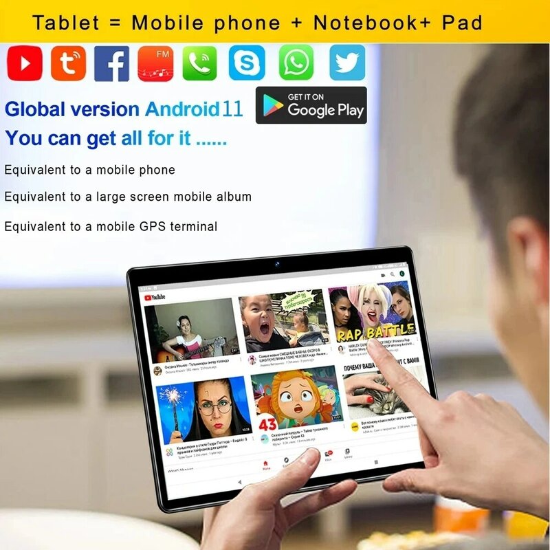 Tableta Global de 10,1 pulgadas, dispositivo con Android 11, 4G + 64GB, 3G, Tarjeta SIM Dual, WIFI, Google Play, para ordenador portátil, 2024