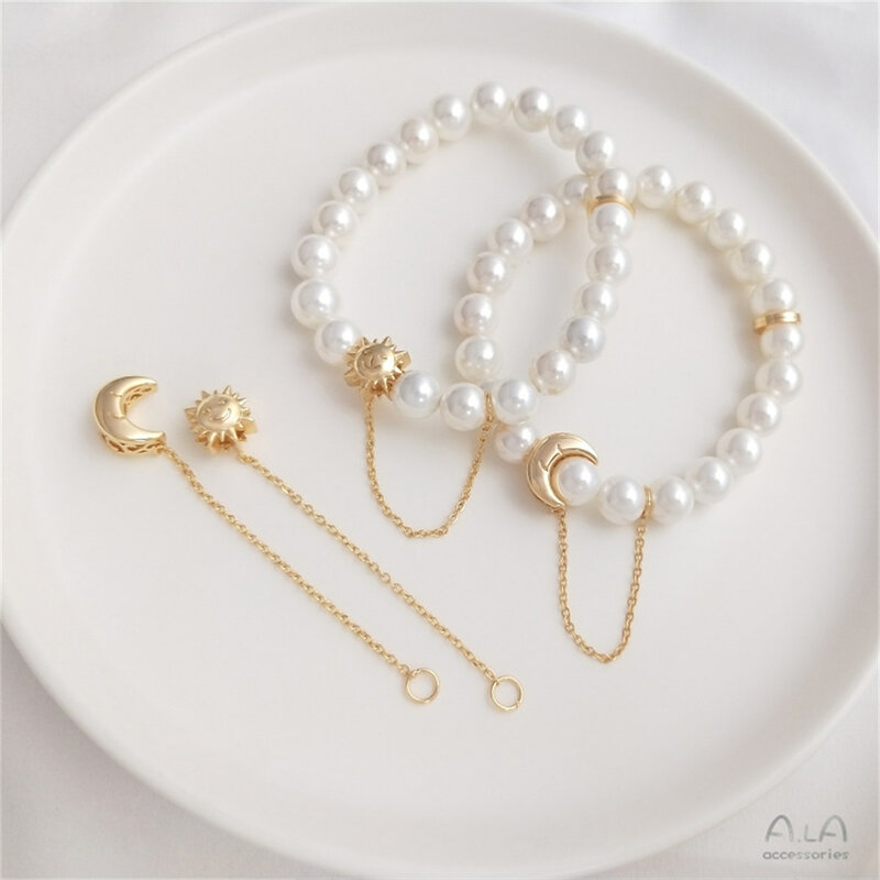 14K Gold Package Moon Sun Big Hole Bead Hanging Chain DIY Bead Bracelet Separation Bead Fashion Jewelry Sand Gold Accessories
