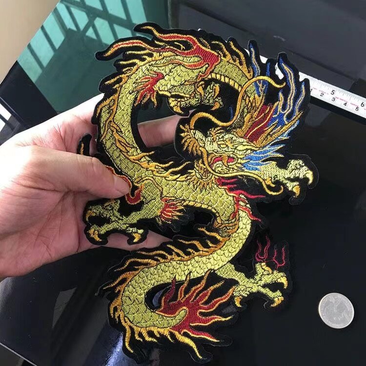 Parche de dragón bordado en la parte posterior, pegatina de dragón de freír, estilo chino de alta gama, dragón dorado de cinco garras, accesorios Hanfu Qipao