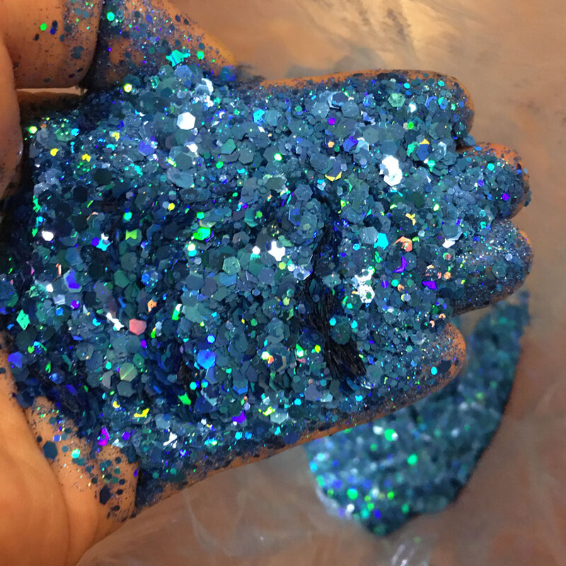 10g laserowe Glitter płatki mix-sześciokąt holograficzny świecący proszek zdobienie paznokci dekoracje luźne odblaskowe syrenka Chunky cekiny