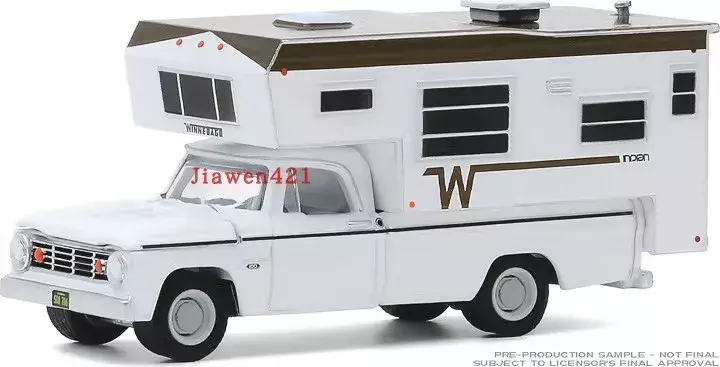 Diecast Metal Alloy Model Car Brinquedos para Coleção de Presente, Dodge D100 com Winnebago Slide-in Camper, 1:64, W1338
