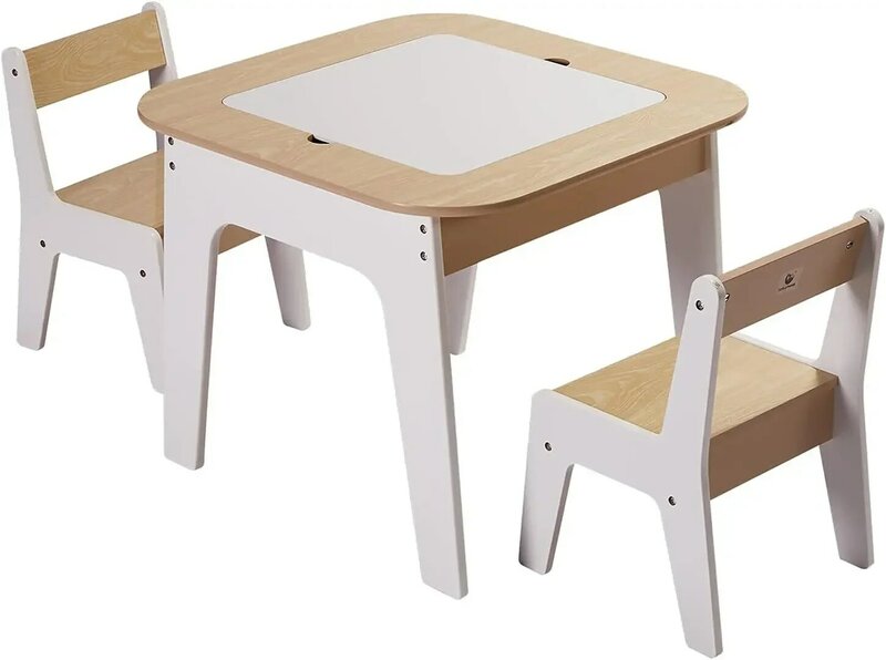 Набор деревянных столов и стульев, белый набор из 3 предметов, идеально подходит для детского обучения, рабочего стола или столовой