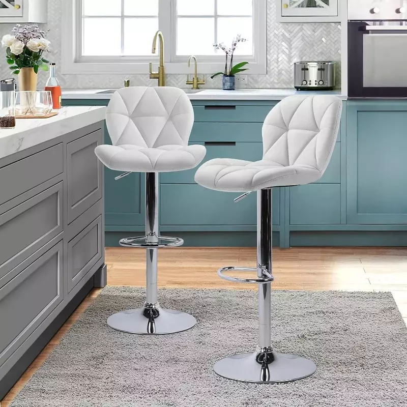 Set bangku Bar dari 4 kursi hitung putar 360 ° kulit PU dapat disetel dengan sandaran meja dapur rumah untuk dapur