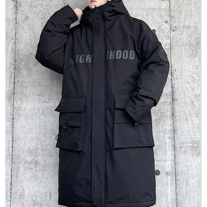 남성용 다운 코튼 패딩 재킷, 중간 길이 오버코트 파카, 방한 보호 의류, 패딩 후드 코튼 코트, 루즈, 2023 겨울 신상